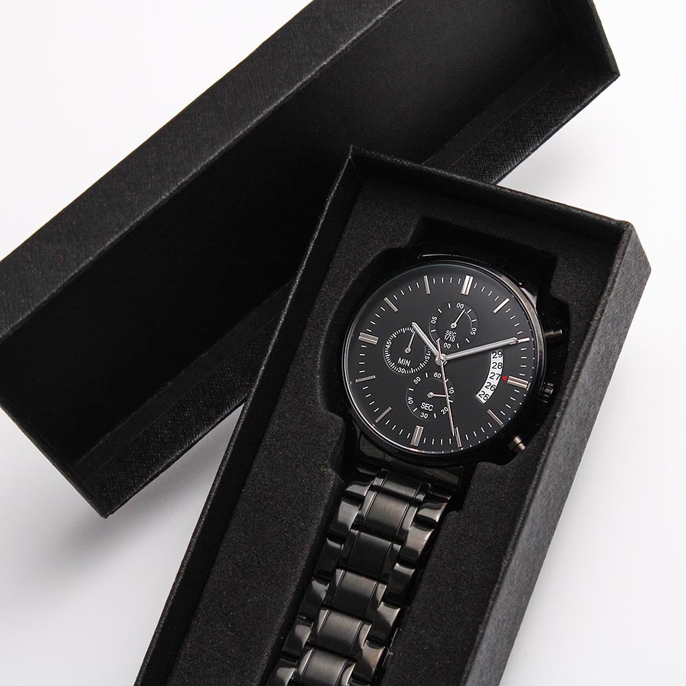 Don't Give Up-Engraved Design Black Chronograph Watch 3