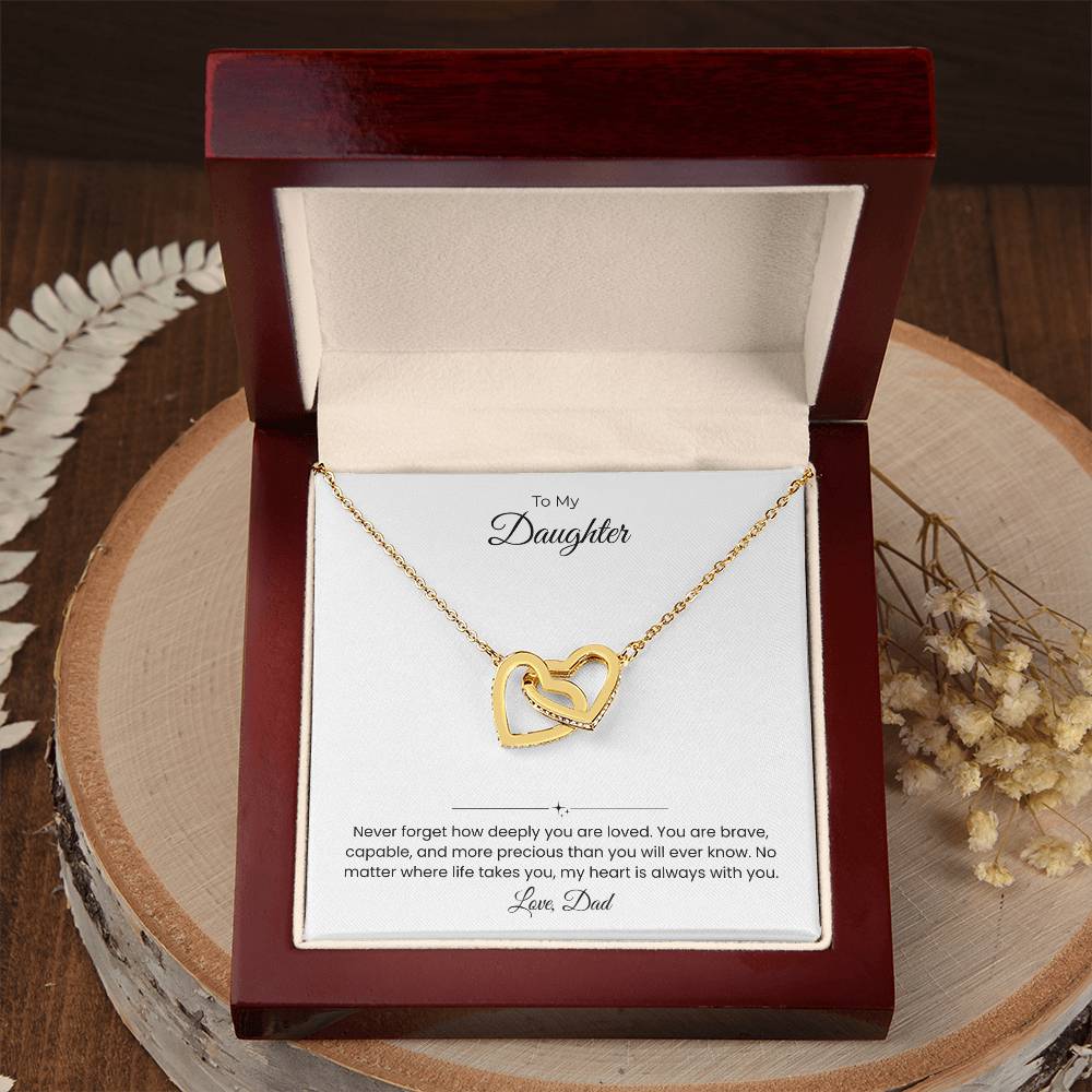 Daughter – Interlocking Heart Necklace – Personalized “From” Title (136)
