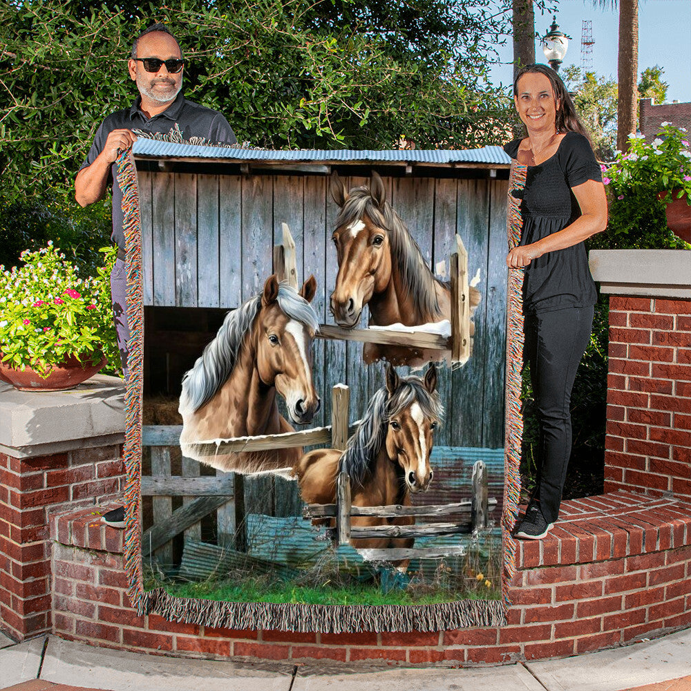 Horses-A great gift for the horse lover or any family member-Personalized this unique keepsake with our Heirloom Artwork Woven Blanket 62