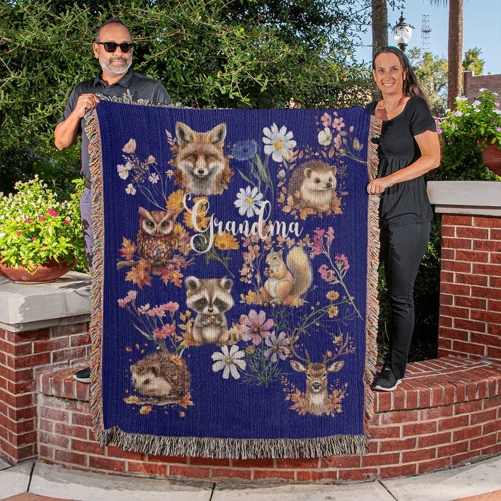 Wild Flowers and Woodland animals-A great gift for Grandma or any family member-Personalized this unique keepsake with our Heirloom Artwork Woven Blanket 27