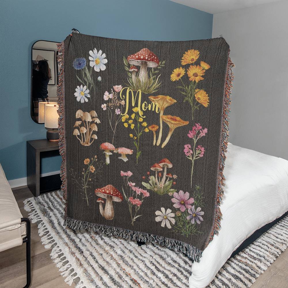Wild Mushrooms and Flowers-Keepsake Heirloom Woven Blanket 23
