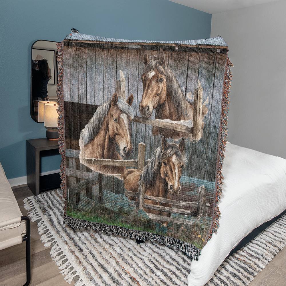 Horses-A great gift for the horse lover or any family member-Personalized this unique keepsake with our Heirloom Artwork Woven Blanket 62