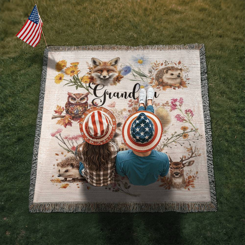 Wild Flowers and Woodland animals-Keepsake Heirloom Woven Blanket 25