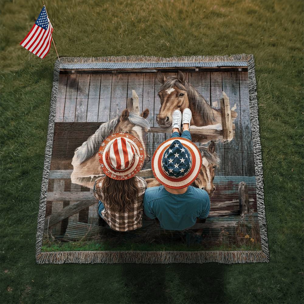 Horses-A great gift for the horse lover or any family member-Personalized this unique keepsake with our Heirloom Artwork Woven Blanket 62