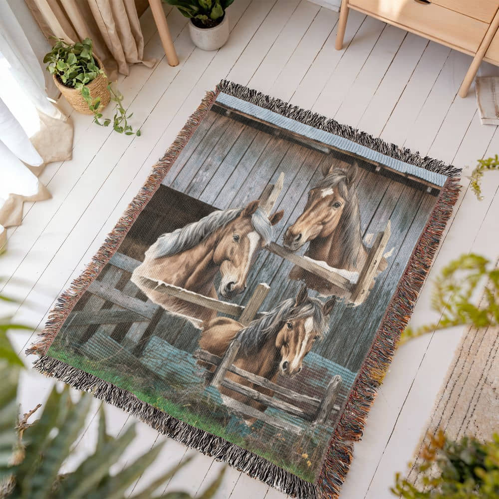 Horses-A great gift for the horse lover or any family member-Personalized this unique keepsake with our Heirloom Artwork Woven Blanket 62