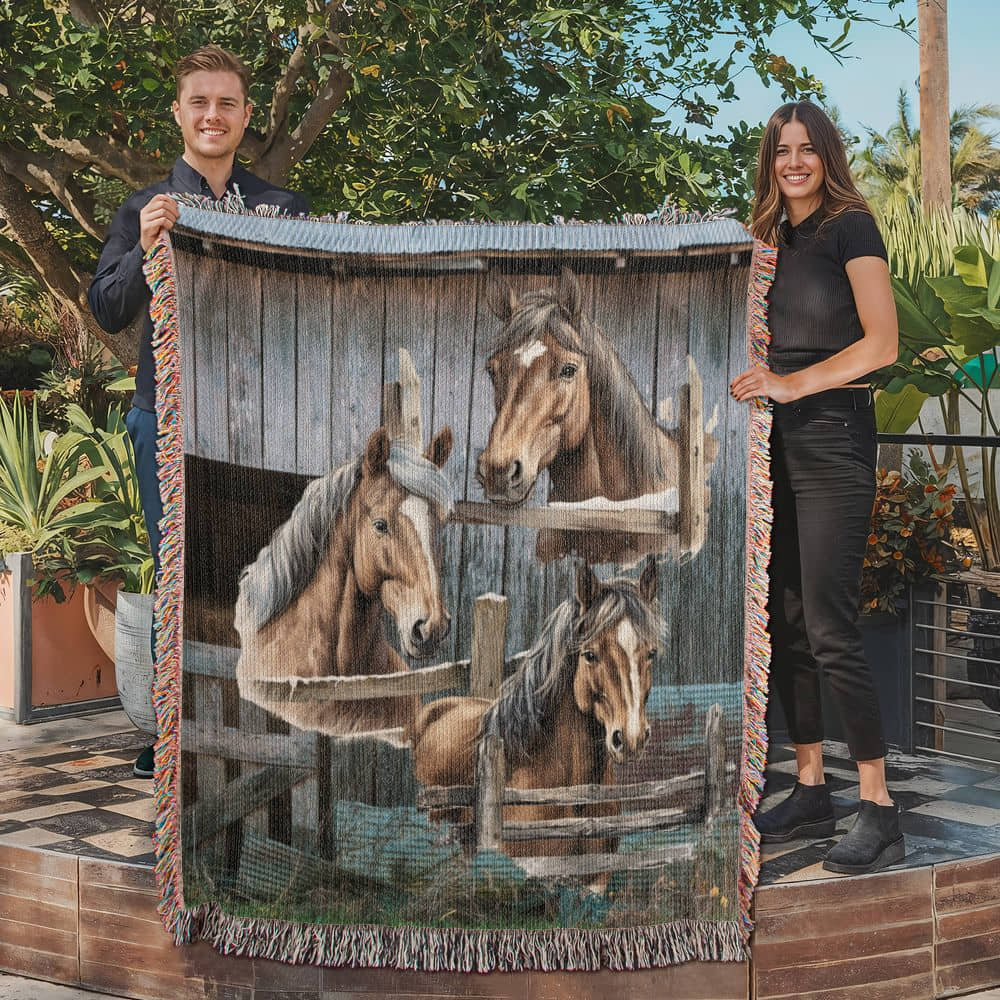 Horses-A great gift for the horse lover or any family member-Personalized this unique keepsake with our Heirloom Artwork Woven Blanket 62