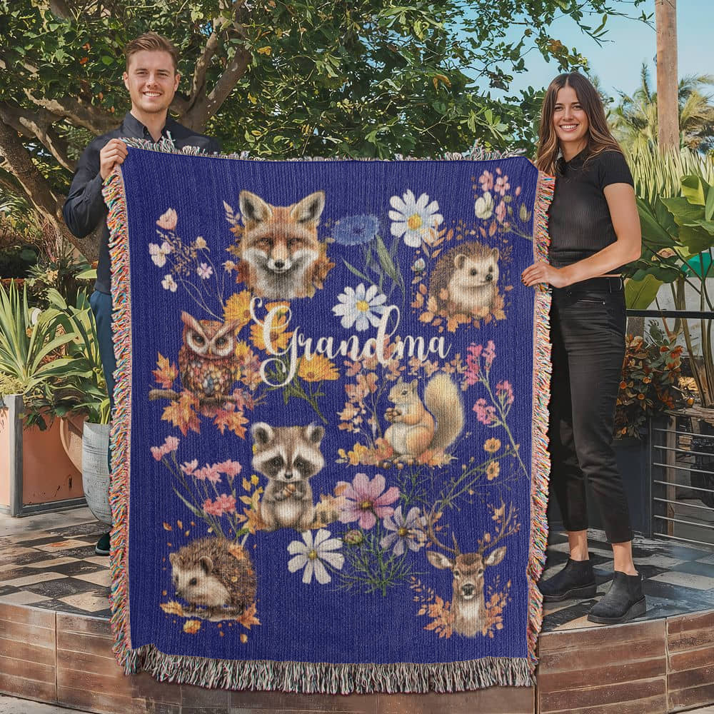 Wild Flowers and Woodland animals-A great gift for Grandma or any family member-Personalized this unique keepsake with our Heirloom Artwork Woven Blanket 27