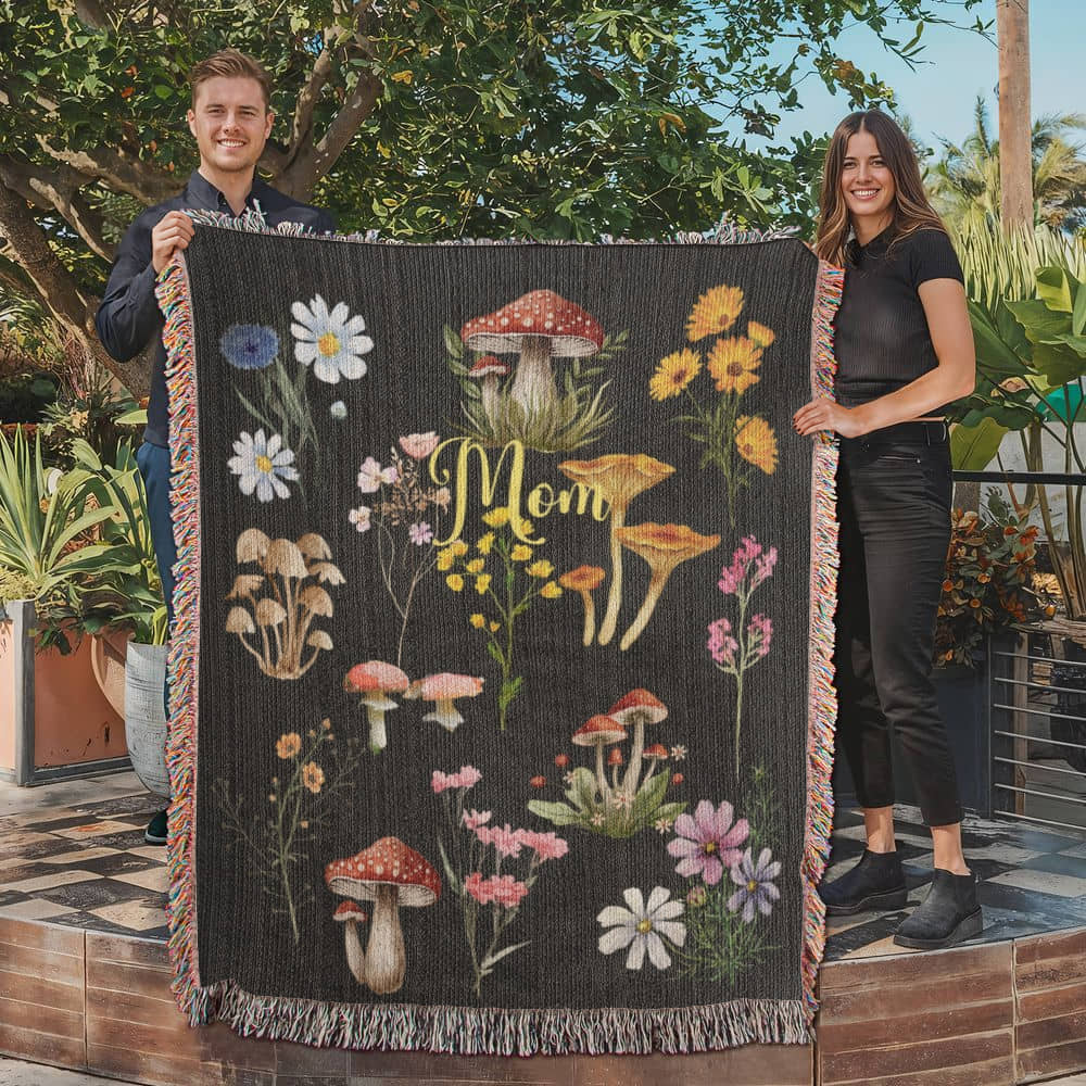 Wild Mushrooms and Flowers-Keepsake Heirloom Woven Blanket 23