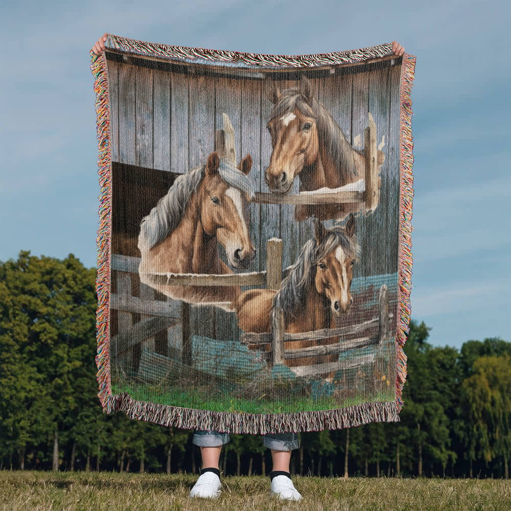 Horses-A great gift for the horse lover or any family member-Personalized this unique keepsake with our Heirloom Artwork Woven Blanket 62