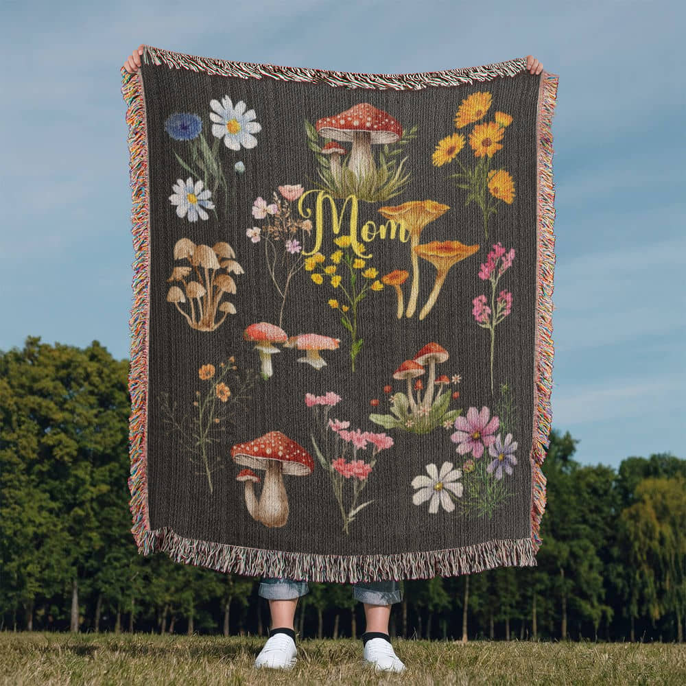 Wild Mushrooms and Flowers-Keepsake Heirloom Woven Blanket 23