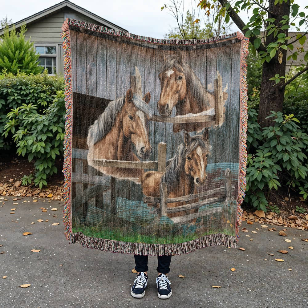 Horses-A great gift for the horse lover or any family member-Personalized this unique keepsake with our Heirloom Artwork Woven Blanket 62
