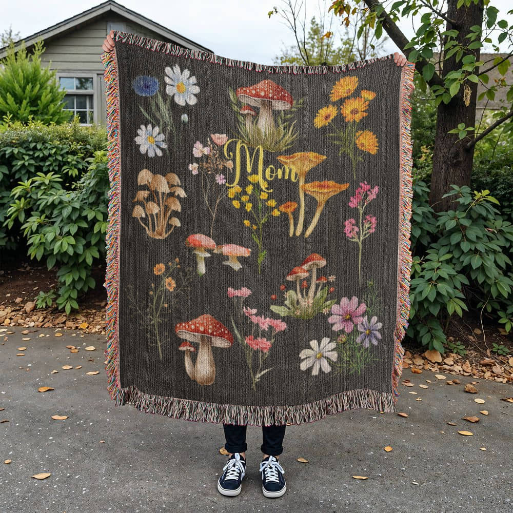 Wild Mushrooms and Flowers-Keepsake Heirloom Woven Blanket 23