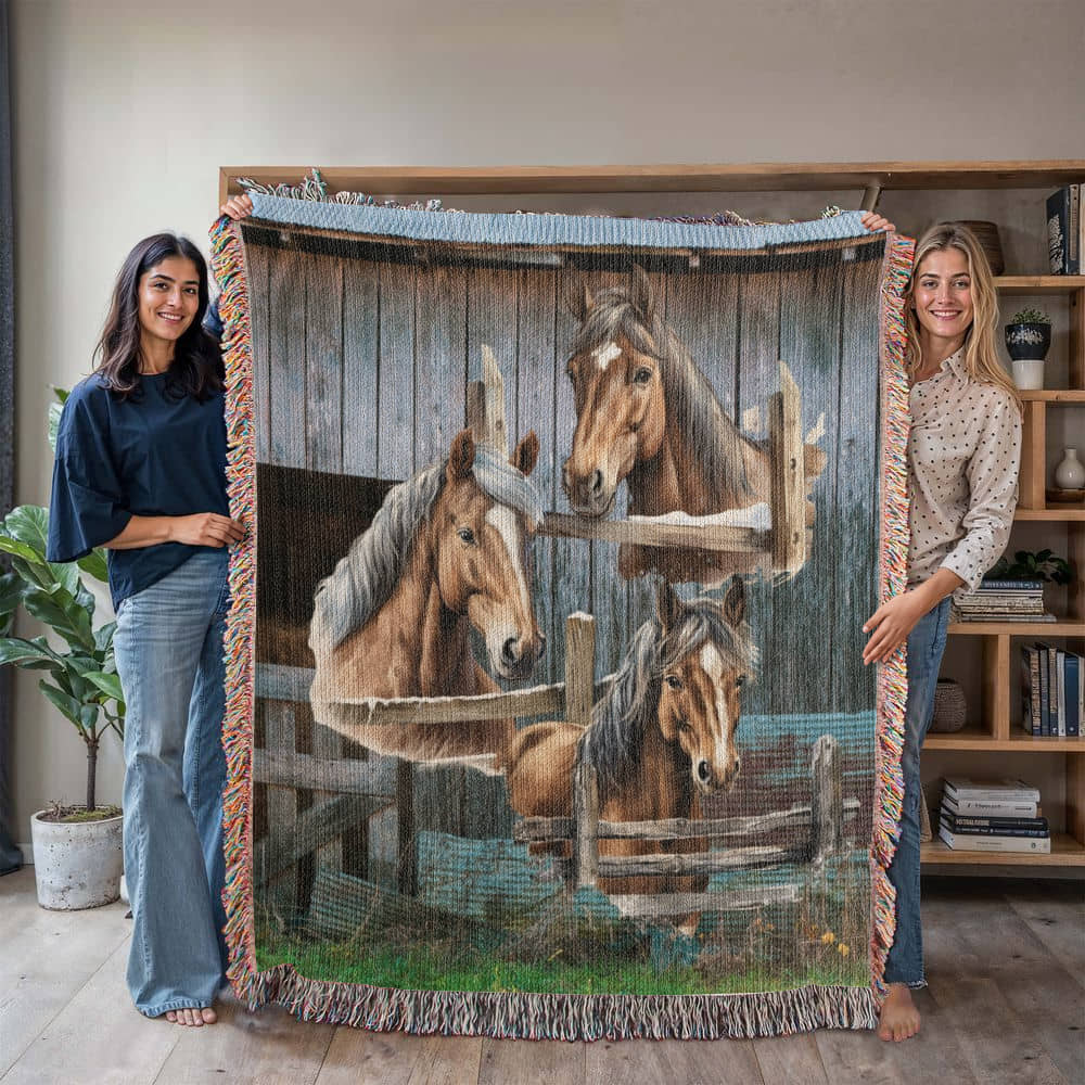 Horses-A great gift for the horse lover or any family member-Personalized this unique keepsake with our Heirloom Artwork Woven Blanket 62