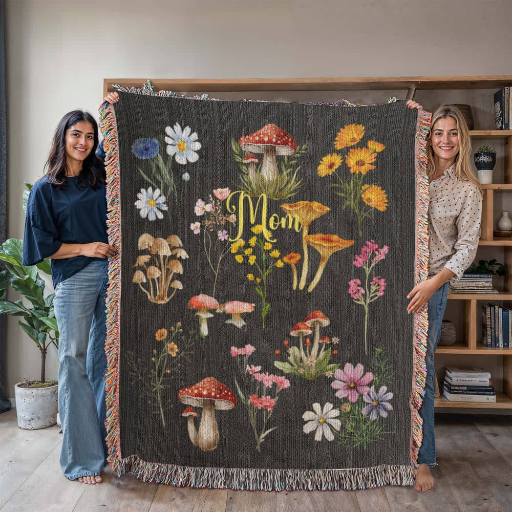 Wild Mushrooms and Flowers-Keepsake Heirloom Woven Blanket 23