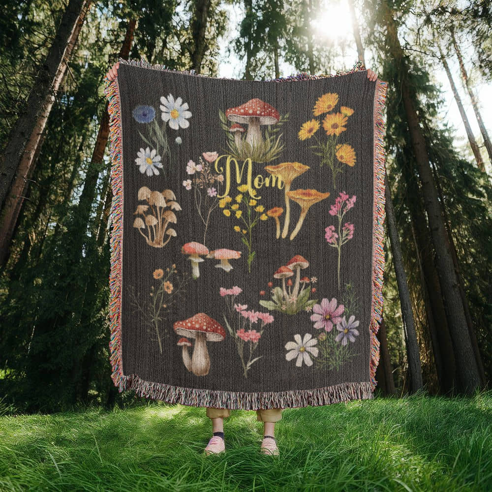 Wild Mushrooms and Flowers-Keepsake Heirloom Woven Blanket 23