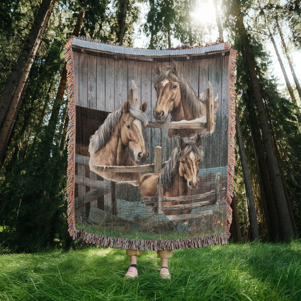 Horses-A great gift for the horse lover or any family member-Personalized this unique keepsake with our Heirloom Artwork Woven Blanket 62