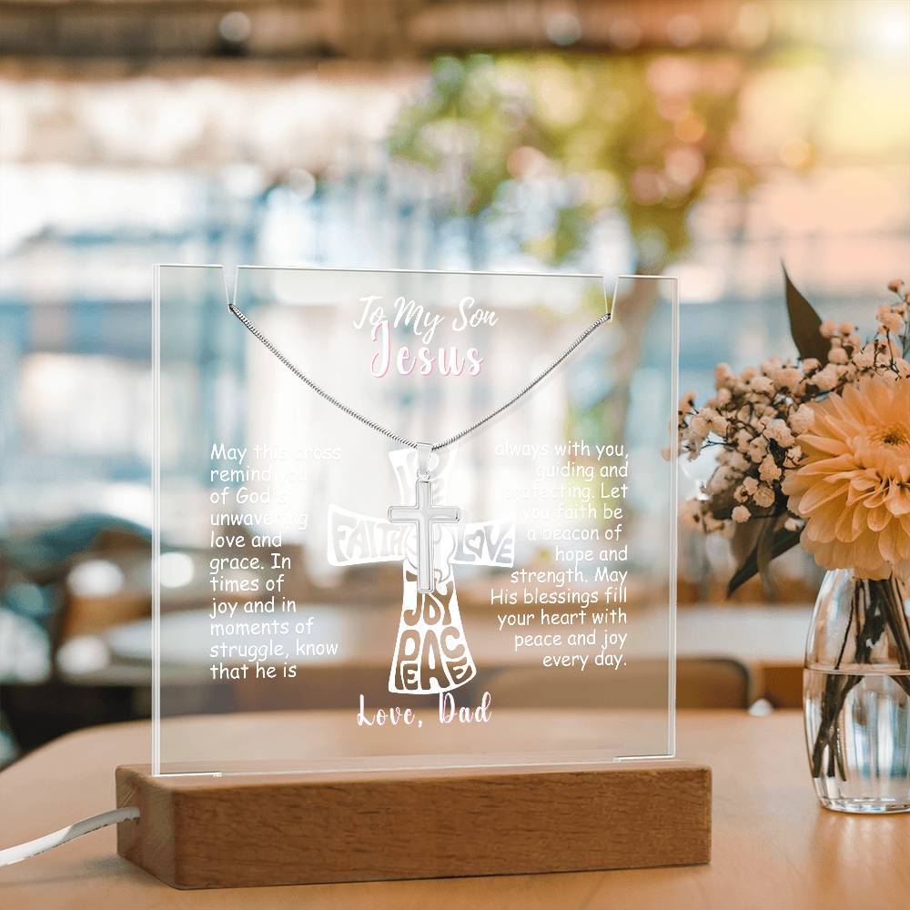 To My Son-Personalized  Keepsake  Acrylic and Cross Necklace 214