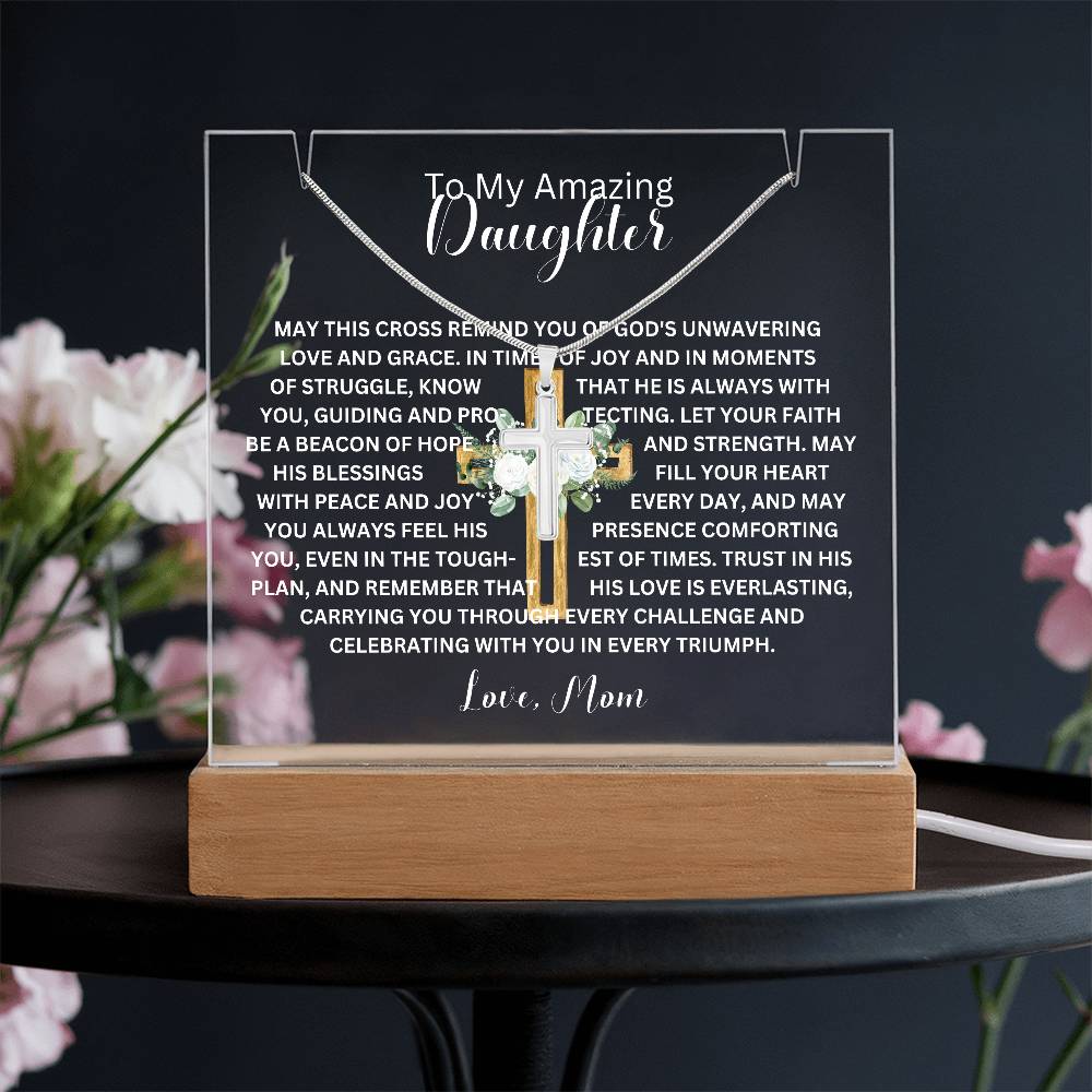 To My Daughter or Son-Personalized Keepsake Acrylic and Cross Necklace 198