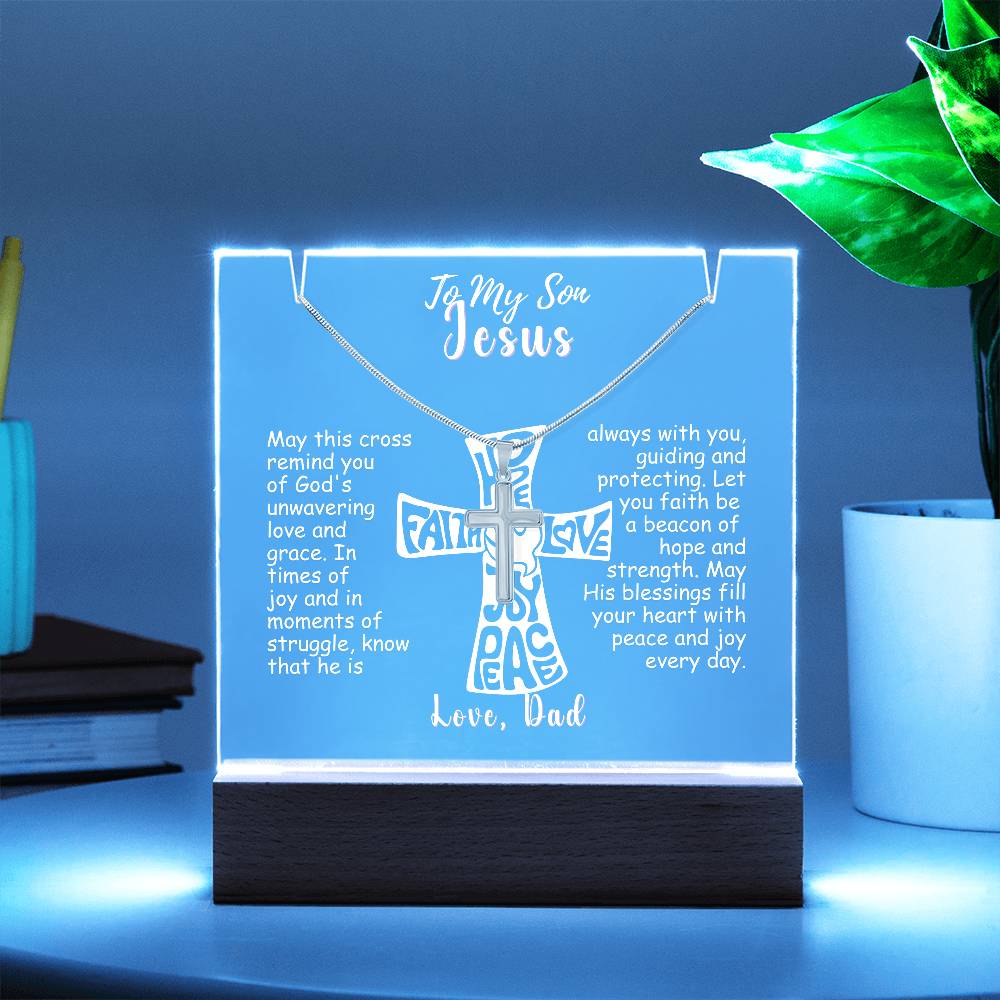 To My Son-Personalized  Keepsake  Acrylic and Cross Necklace 214