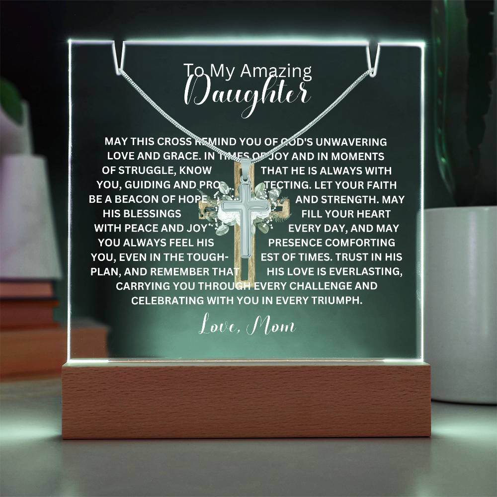 To My Daughter or Son-Personalized Keepsake Acrylic and Cross Necklace 198