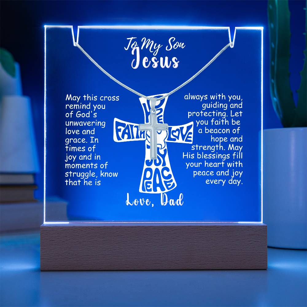 To My Son-Personalized  Keepsake  Acrylic and Cross Necklace 214