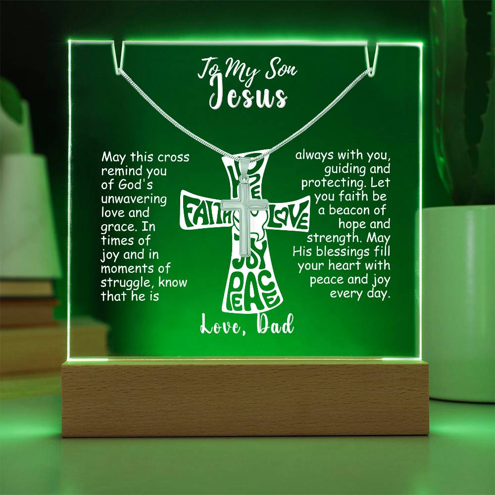 To My Son-Personalized  Keepsake  Acrylic and Cross Necklace 214