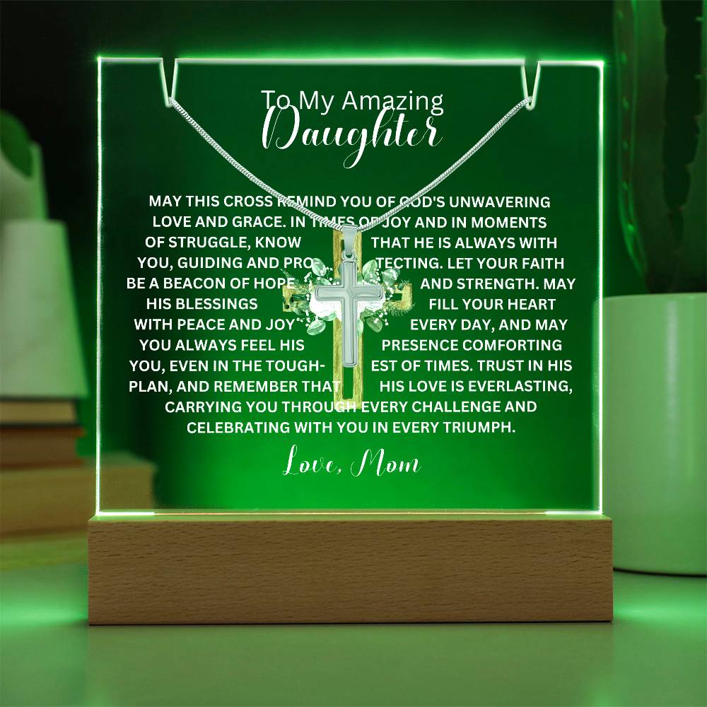 To My Daughter or Son-Personalized Keepsake Acrylic and Cross Necklace 198