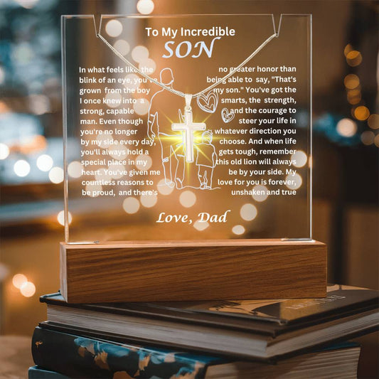 To My Son-Blink Of An Eye-Personalized  Keepsake  Acrylic and Cross Necklace M34