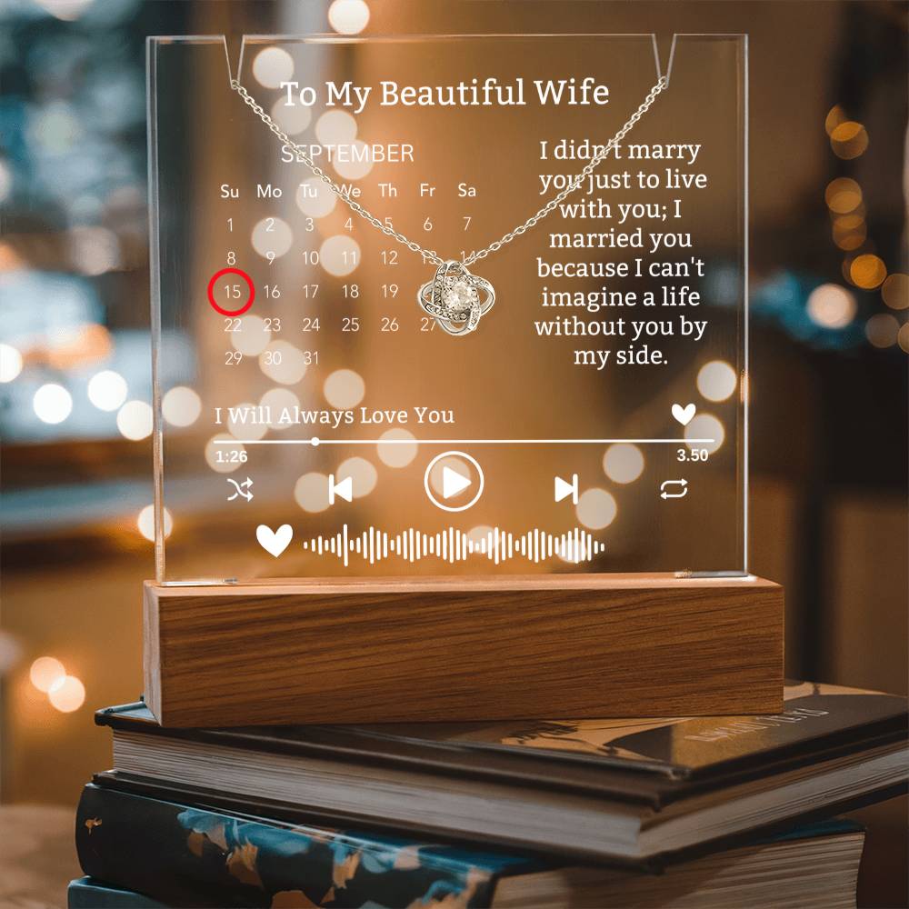 To My Wife-I can't Live Without You-Personalized  Keepsake  Acrylic and Love Knot Necklace 322