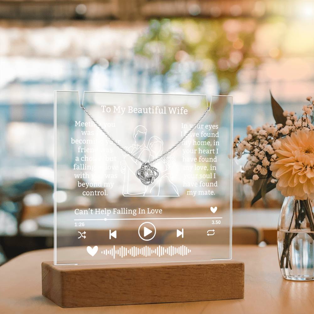 To My Wife-Meeting You Was Fate-Personalized  Keepsake  Acrylic and Love Knot Necklace 321