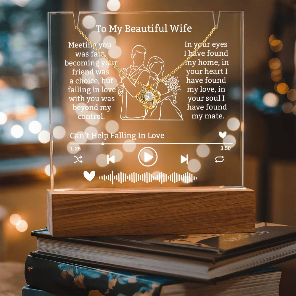 To My Wife-Meeting You Was Fate-Personalized  Keepsake  Acrylic and Love Knot Necklace 321