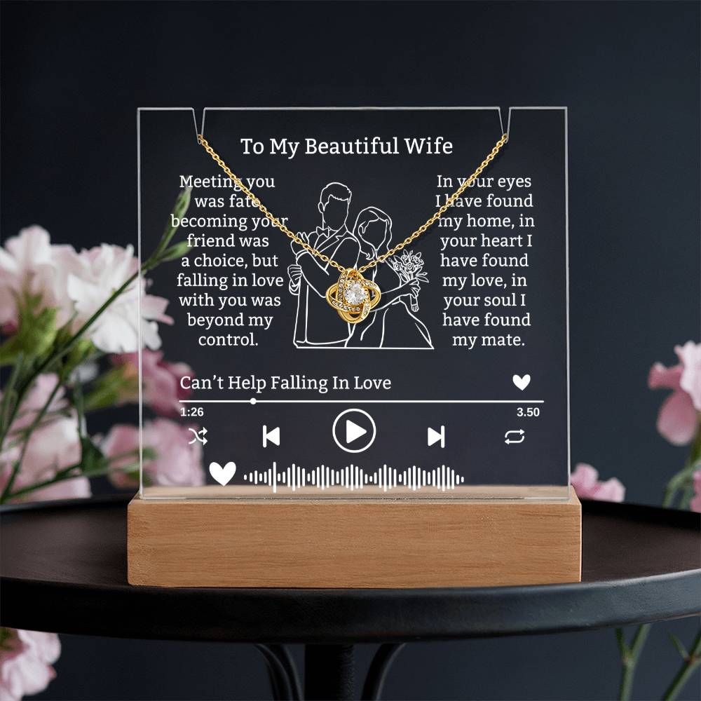 To My Wife-Meeting You Was Fate-Personalized  Keepsake  Acrylic and Love Knot Necklace 321