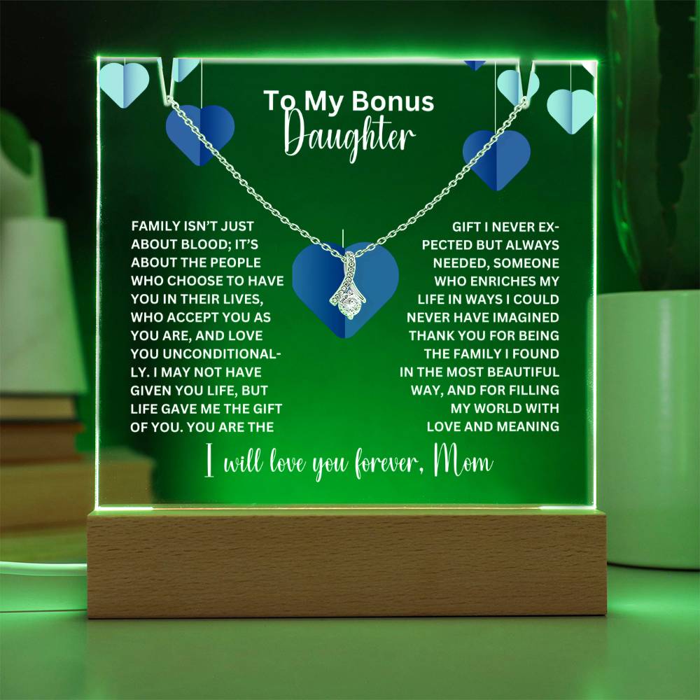 To My Bonus Daughter- Personalized  Keepsake  Acrylic and Alluring Necklace 70