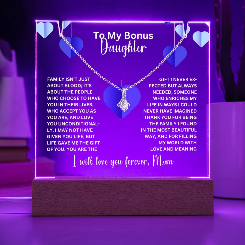 To My Bonus Daughter- Personalized  Keepsake  Acrylic and Alluring Necklace 70