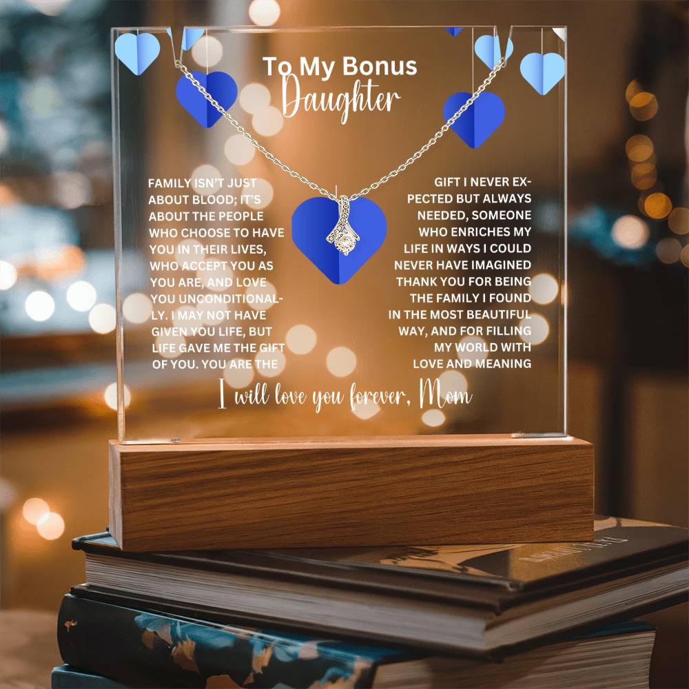 To My Bonus Daughter- Personalized  Keepsake  Acrylic and Alluring Necklace 70