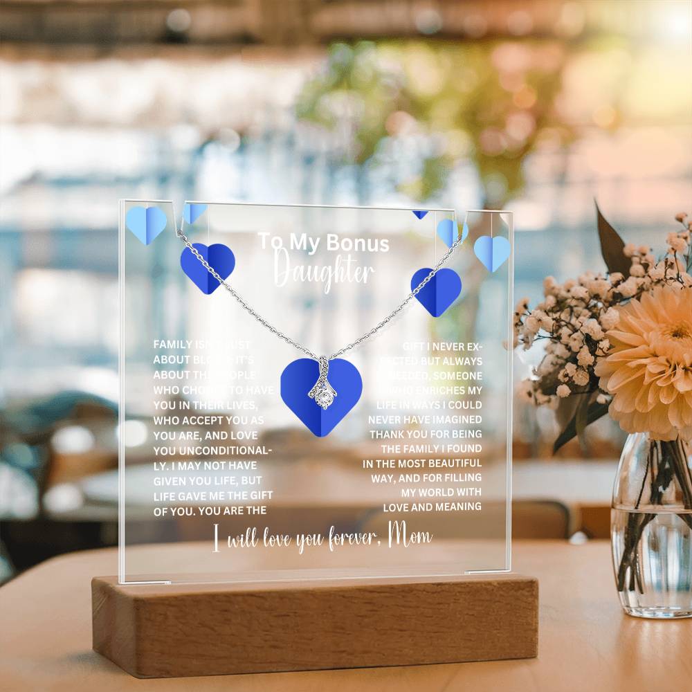 To My Bonus Daughter- Personalized  Keepsake  Acrylic and Alluring Necklace 70