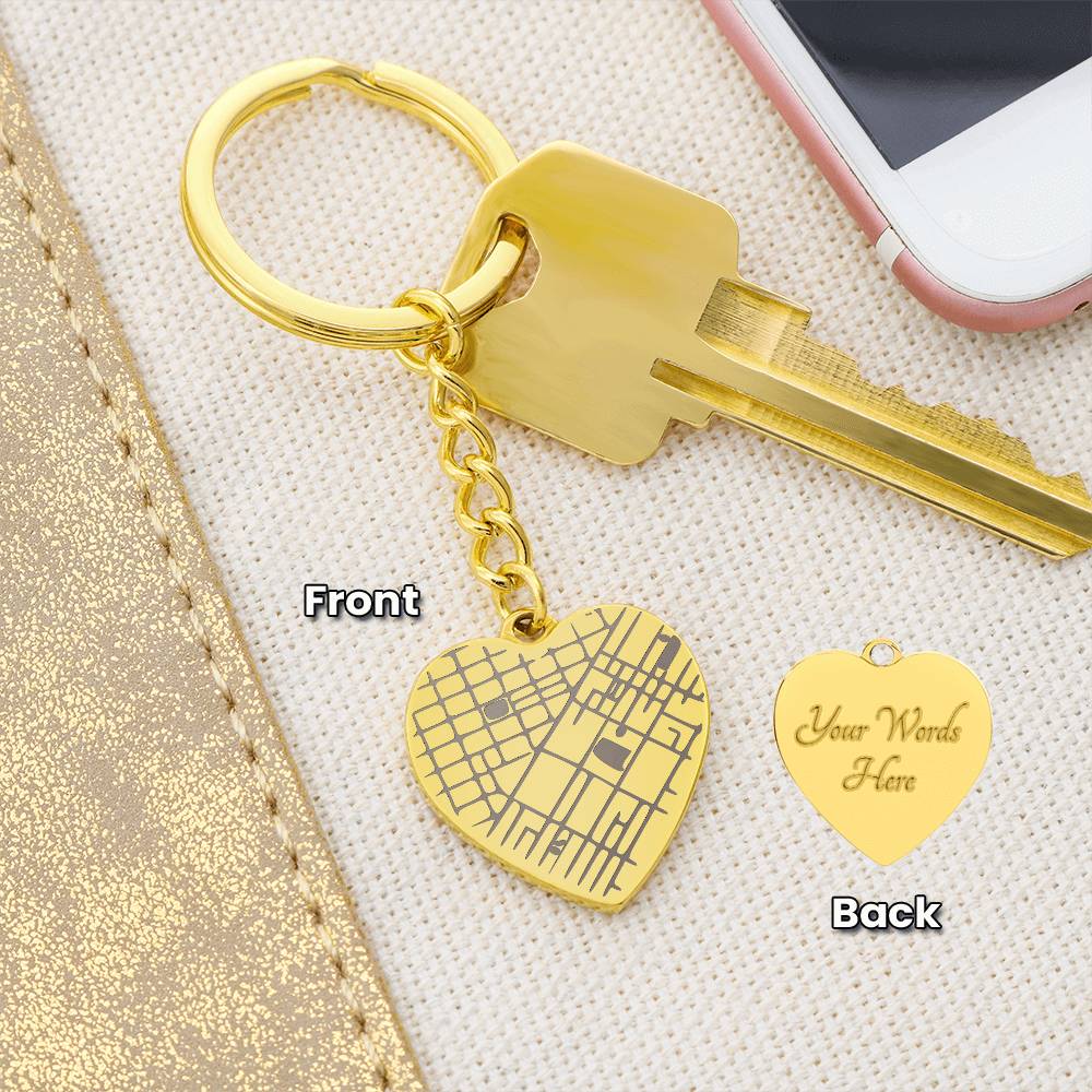 Engraved Heart Map Keychain – Where Our Story Began