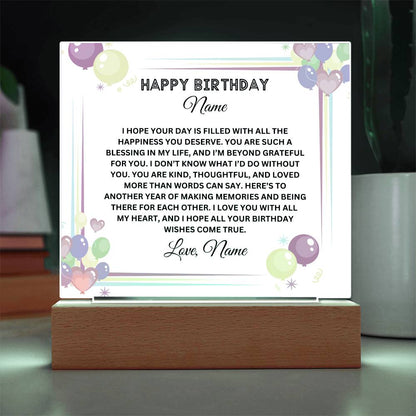 Acrylic Square Plaque-Personalized Sister Birthday