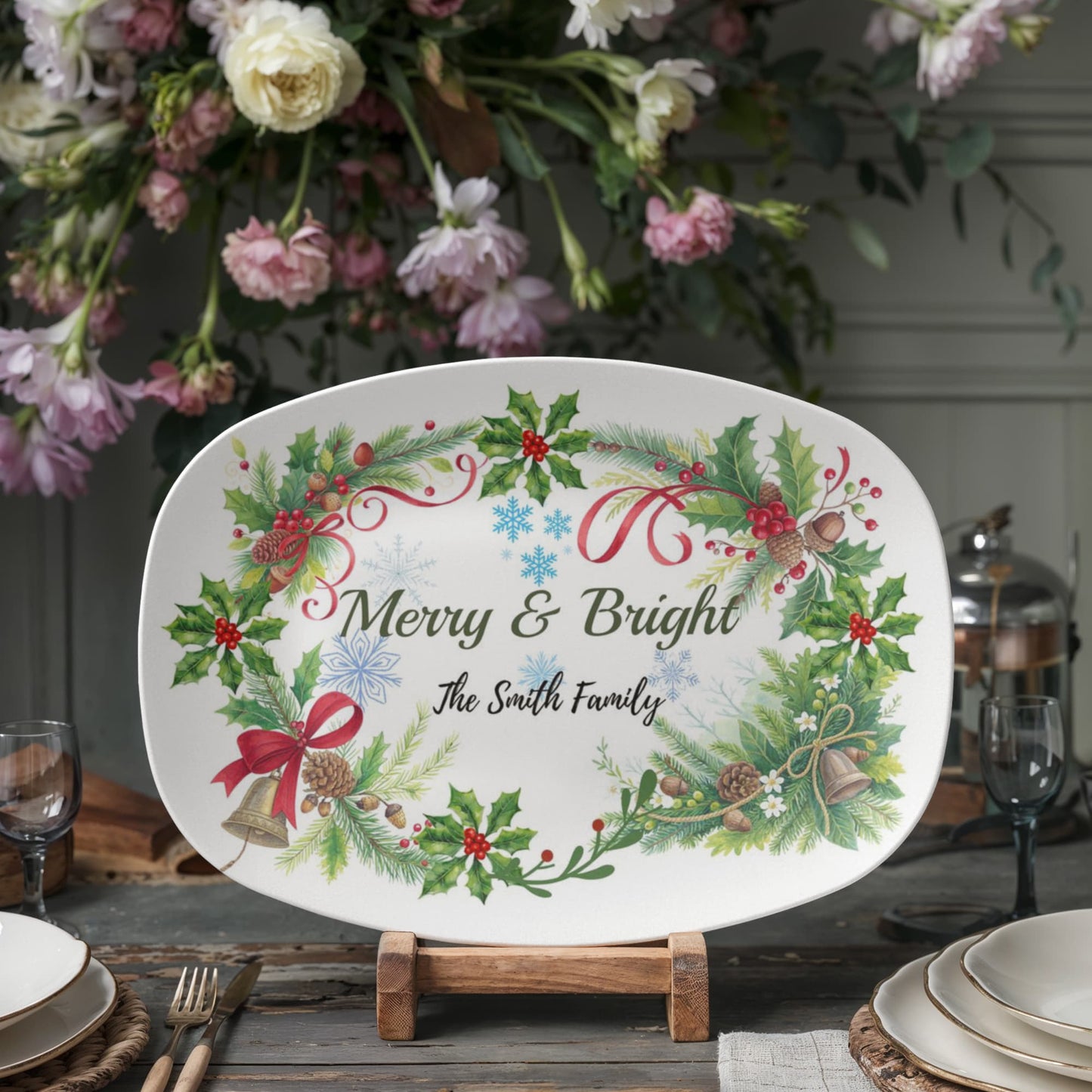 10”x14” Platter-Personalized Merry & Bright Holiday