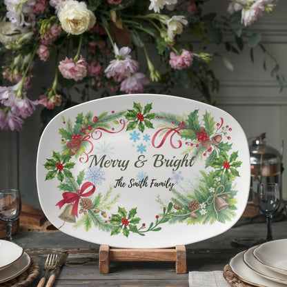 10”x14” Platter-Personalized Merry & Bright Holiday