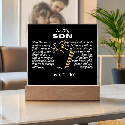 Acrylic Square Plaque-Son Religious-Personalized "From"