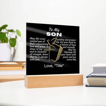 Acrylic Square Plaque-Son Religious-Personalized "From"