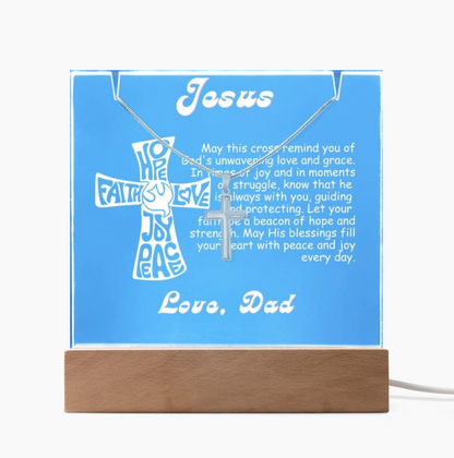 To My Son-Personalize this elegant 7 LED Light Acrylic Bundle,featuring a Square Acrylic and the beautiful Cross Necklace,gift for him 187 - Essential Home Zone Essential Home Zone LED Corded Base Jewelry To My Son-Personalize this elegant 7 LED Light Acrylic Bundle,featuring a Square Acrylic and the beautiful Cross Necklace,gift for him 187