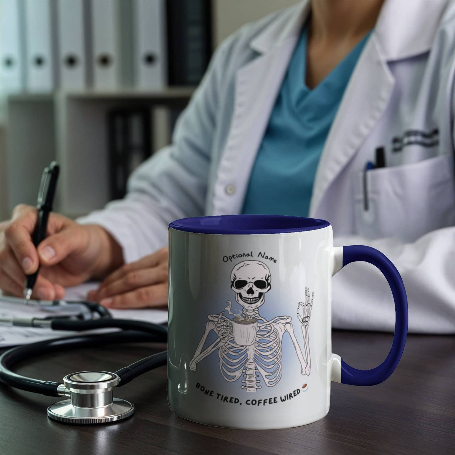 7 Colors Accent Mugs-Personalized Skeleton Coffee Addict Mug