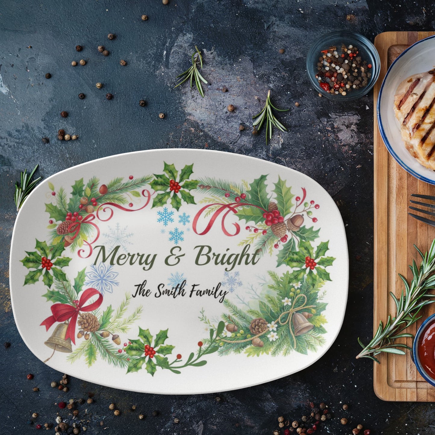 10”x14” Platter-Personalized Merry & Bright Holiday
