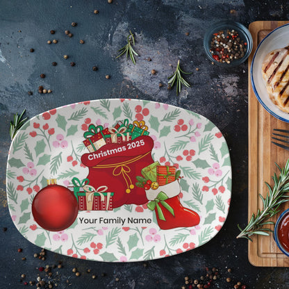 10”x14” Platter-Holiday stocking, ornament and santa's bag