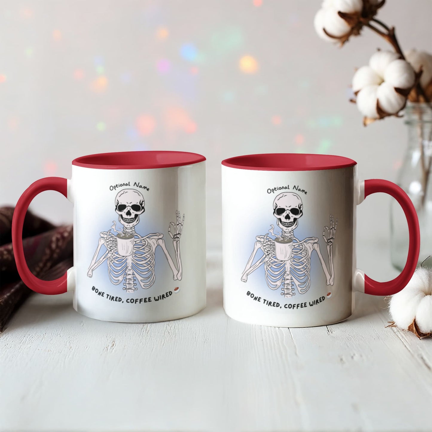 7 Colors Accent Mugs-Personalized Skeleton Coffee Addict Mug