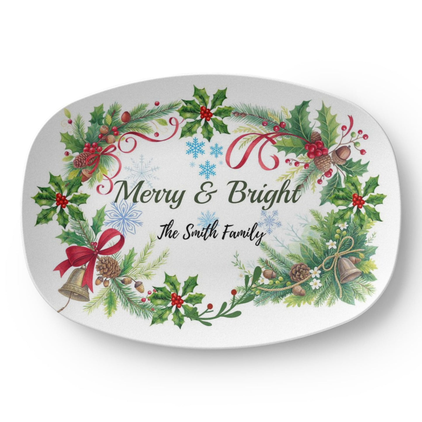 10”x14” Platter-Personalized Merry & Bright Holiday