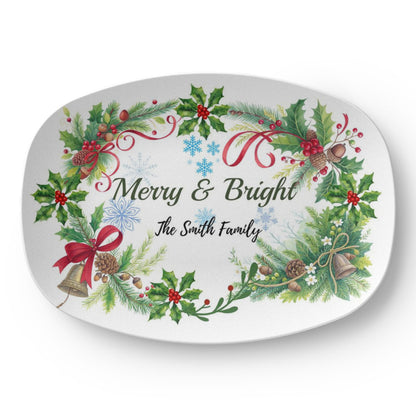 10”x14” Platter-Personalized Merry & Bright Holiday