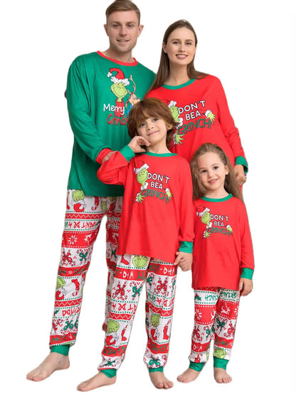 Monster Print Pajama Set Christmas Parent-Child Outfit Long Sleeve Crew Neck Top&